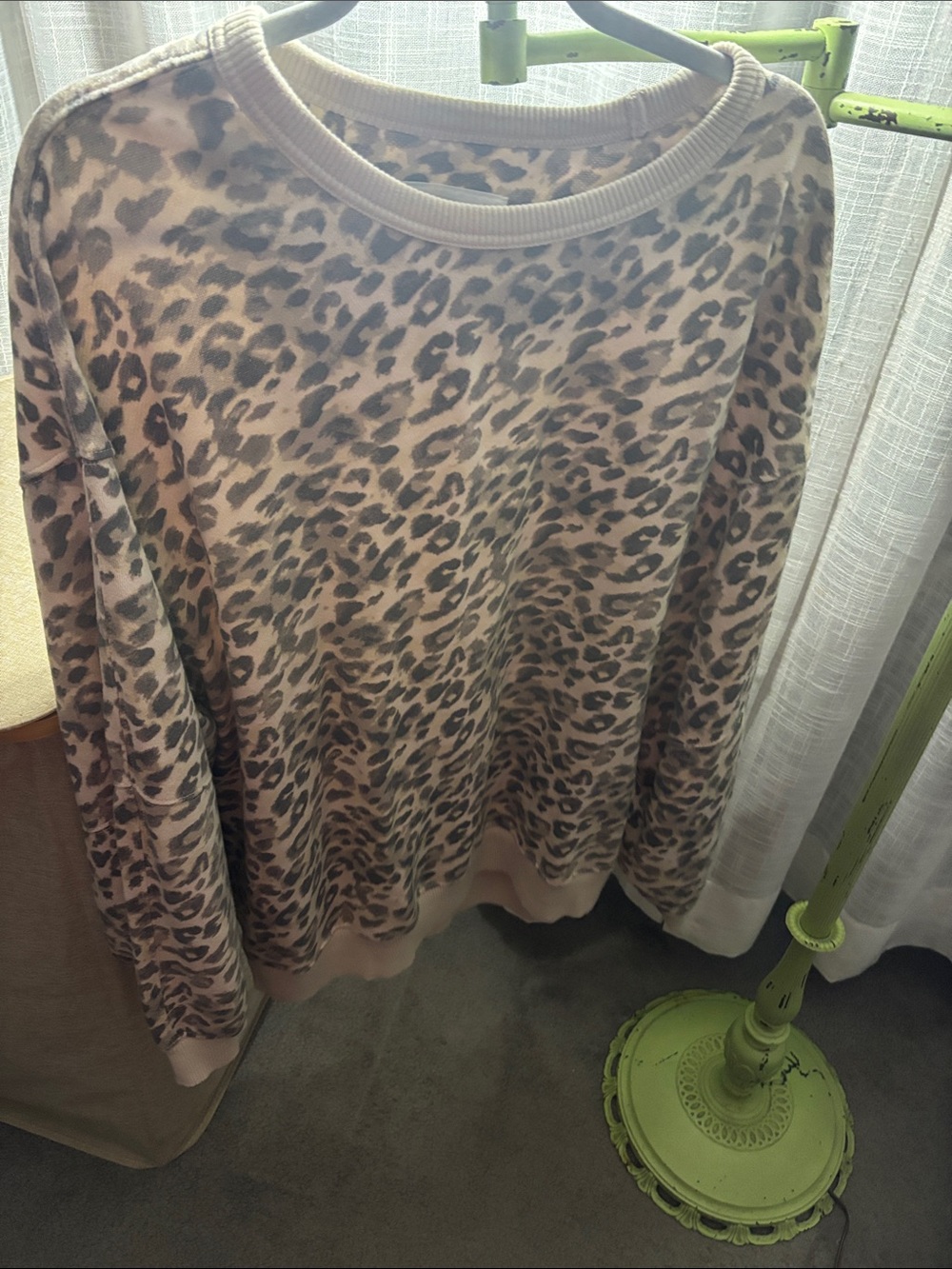 aerie Leopard Print Crewneck Sweater in Blush and Taupe